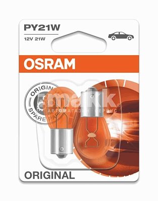 Автолампа PY21W 12V OSRAM 7507-02B оранжевая (блистер 2 шт) 