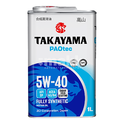 Масло моторное TAKAYAMA PAOtec 5W40 синт ILSAC A3/B4, API SP  1л (12шт/уп) 