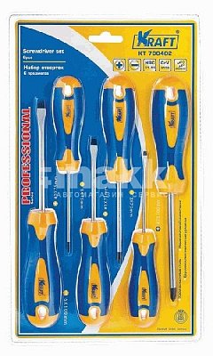Набор отверток 6 шт.(Cr-V; двухкомп. рукоят; намагн. након) Kraft 700402