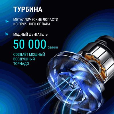 Пылесос беспроводной ROBOVOLT V6 80W 2 насадки,LED фонарь, магн.крышка, з-а micro USB 5V 1,8A, сумка
