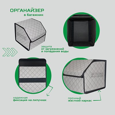 Органайзер в багажник экокожа 30х30х30см серый/черный GS 114327
