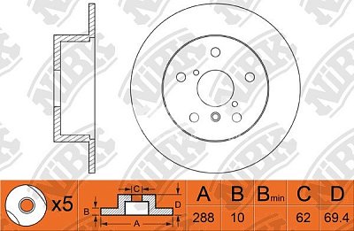 Диск тормозной задний RN1255 NIBK  (2шт)