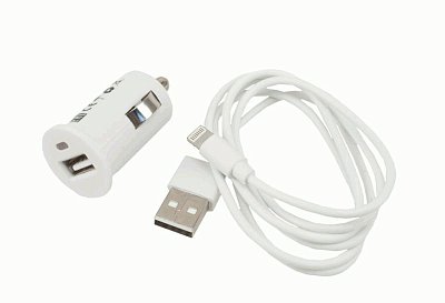 Автомобильное ЗУ USB 1А + кабель 8Pin iPhone 5/6/7/8/X Continent белый ZA10-191WT /Si1