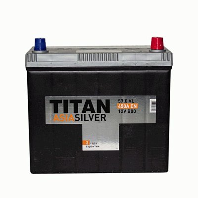 Аккумуляторная батарея 57 Ач ТИТАН Asia Silver (70B24L) о/п тонк.кл. 23,6*12,8*22,3