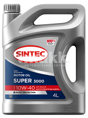 Масло моторное SINTEC Super 3000 10W40 п/синт. API SG/CD   5л Акция 5л по цене 4л 